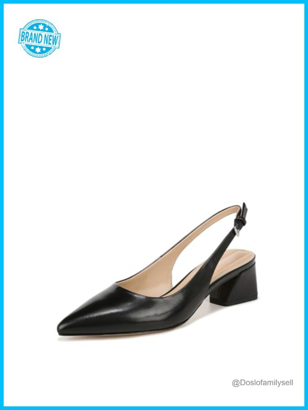 Women's Pointed Toe Slingback Block Heel Pump Adjustable Buckle